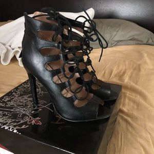 Lace up black heels